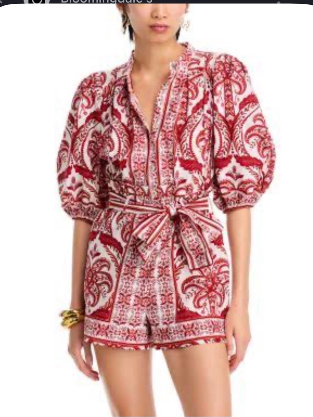 FARM Rio Red Paisley Short Jumpsuit with Tie Belt